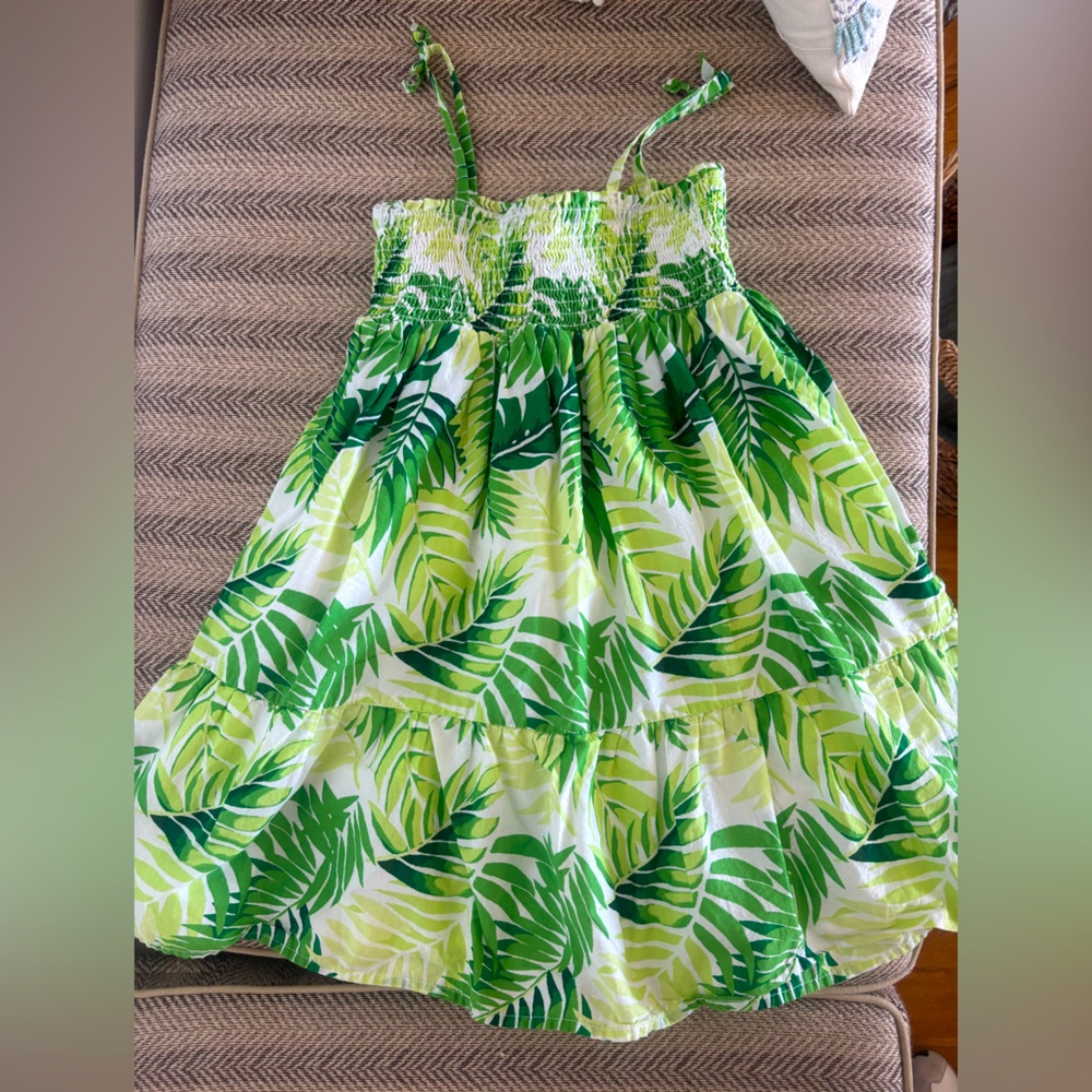 Janie & Jack Palm Leaf Smocked Dress in Bosphorus Leaf Print Size 8